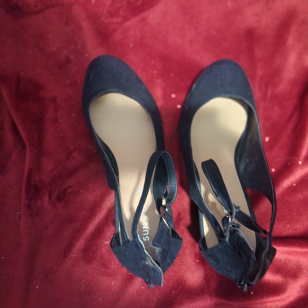 Blue suede size 9 wedge shoes
